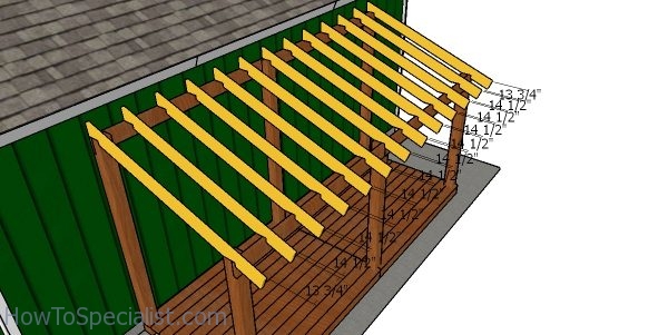 Fitting the rafters - 6x16 firewood shed