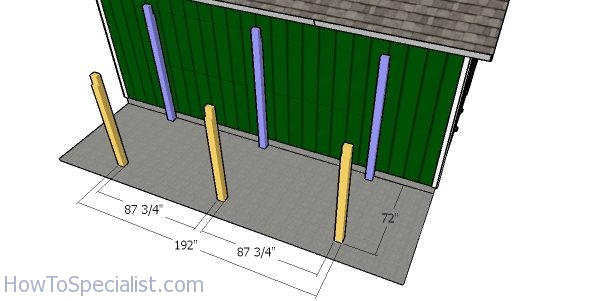 Laying out the posts - attached firewood shed