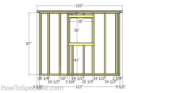 Side wall with window frame - 10x14 shed plans