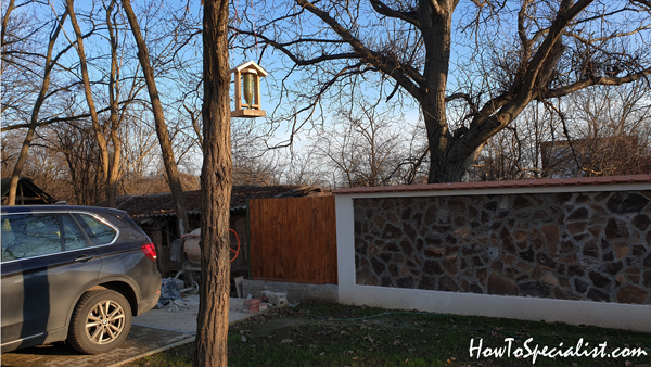 Hanging-a-bird-feeder-to-a-tree-branch