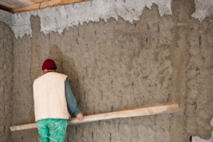 Cement rendering a wall