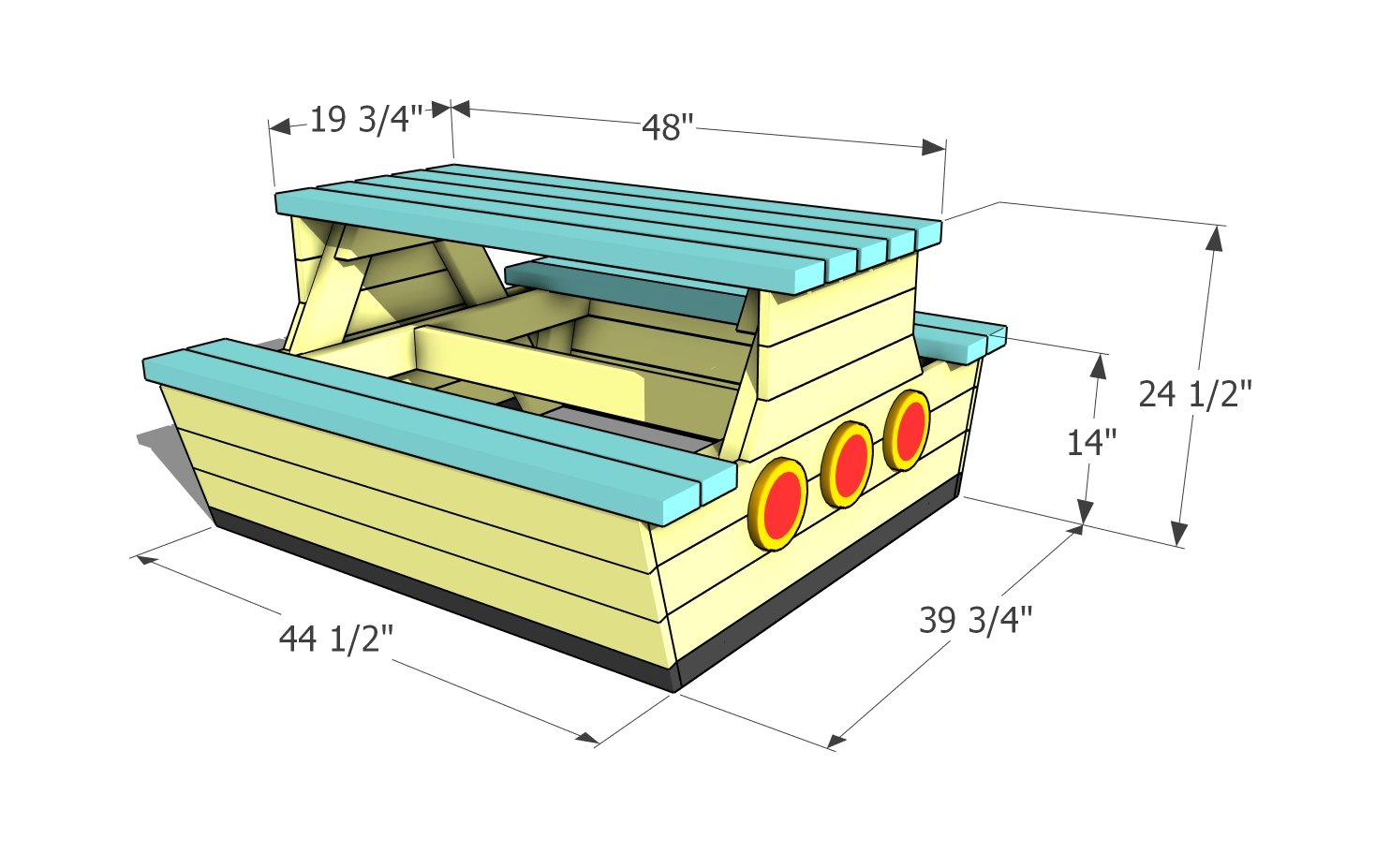 Kids picnic table plans - dimensions