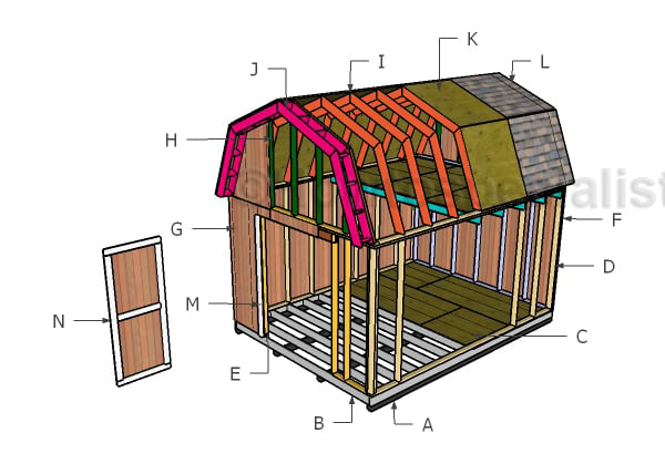 12x16 Gambrel Shed Plans HowToSpecialist - How to Build 