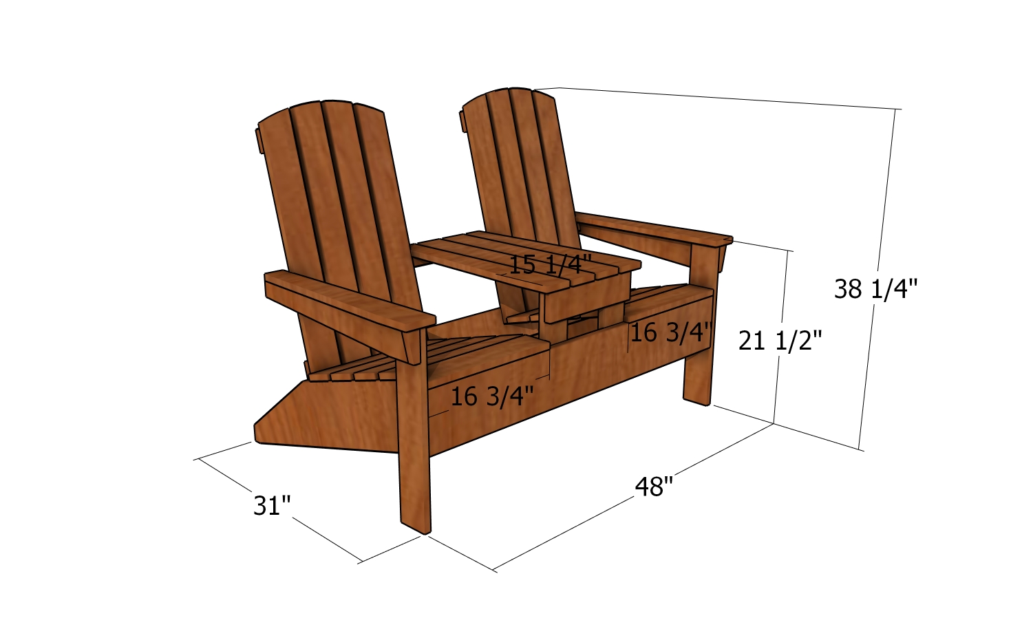 Double adirondack chair bench plans - dimensions