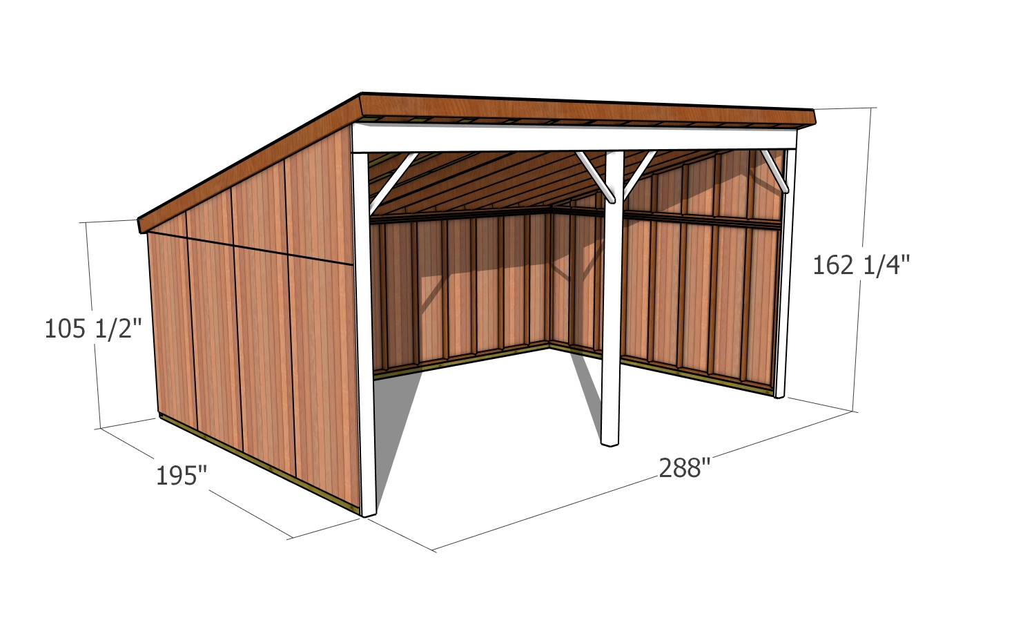 16x24 Run In Shed Plans - dimensions