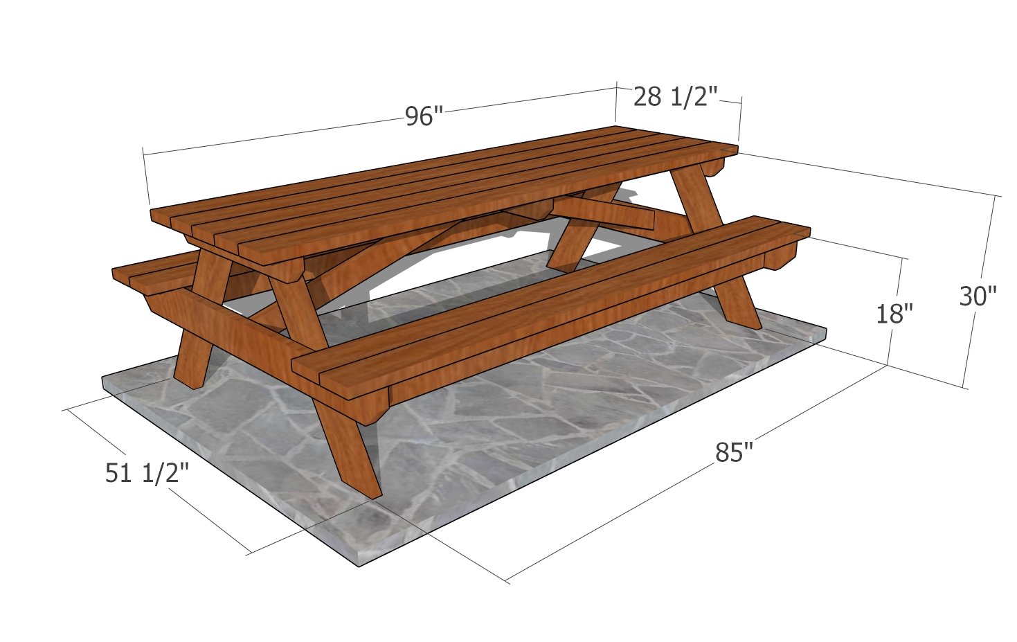 8 foot Picnic Table - dimensions