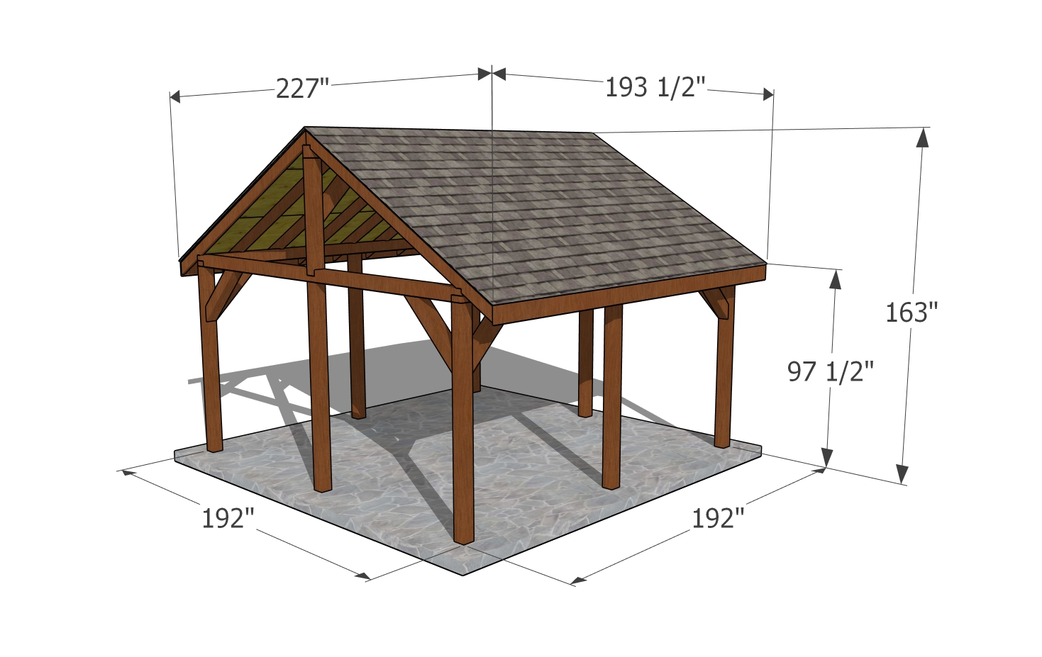 16x16 Pavilion Plans - dimensions