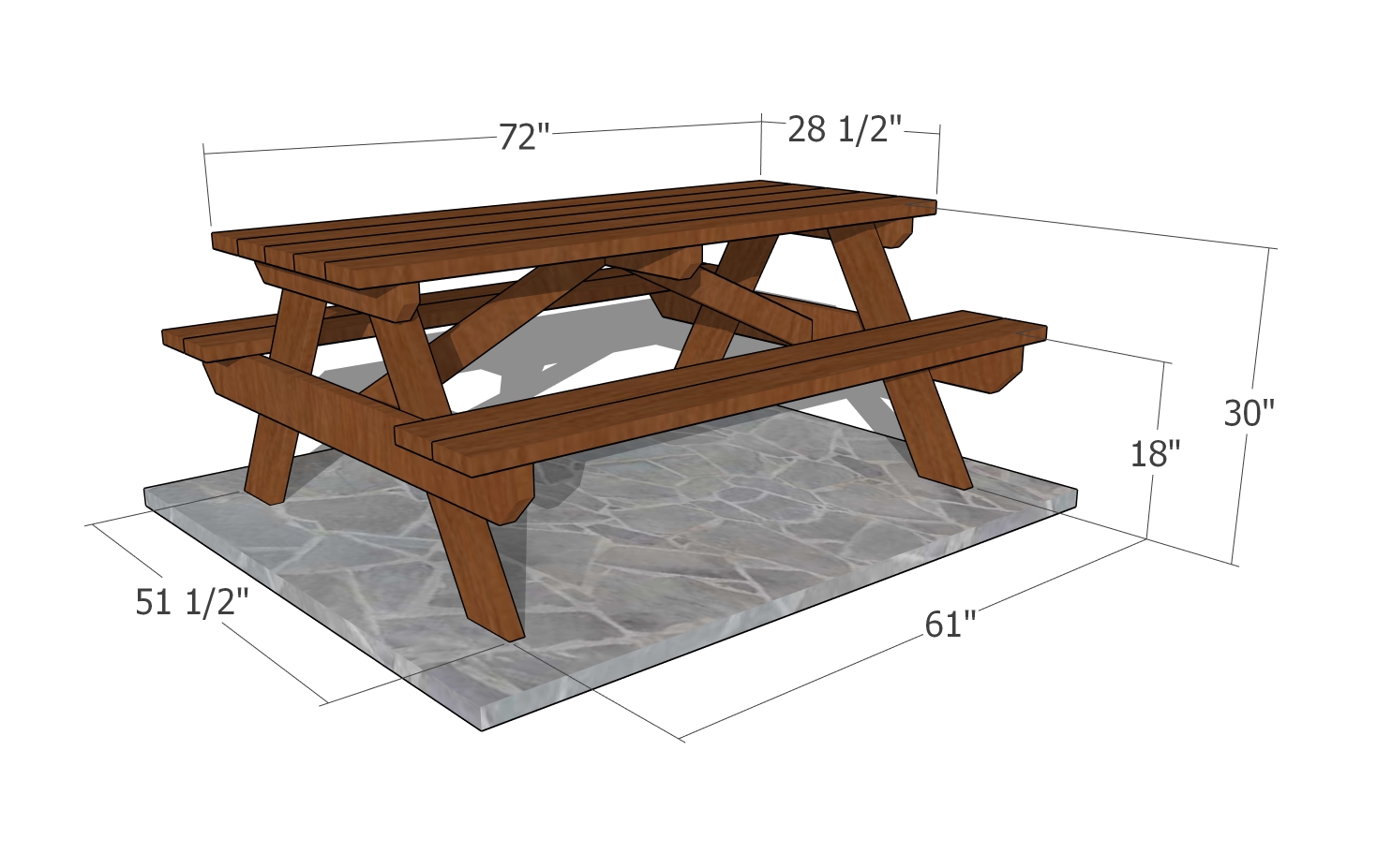 6' Picnic Table Plans - dimensions