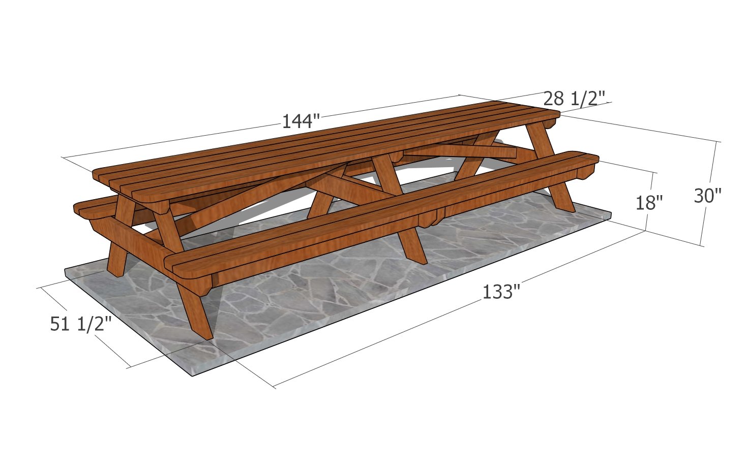 12 foot Picnic Table - dimensions