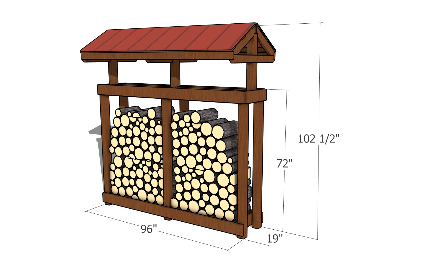 Narrow Firewood Shelter Plans - dimensions