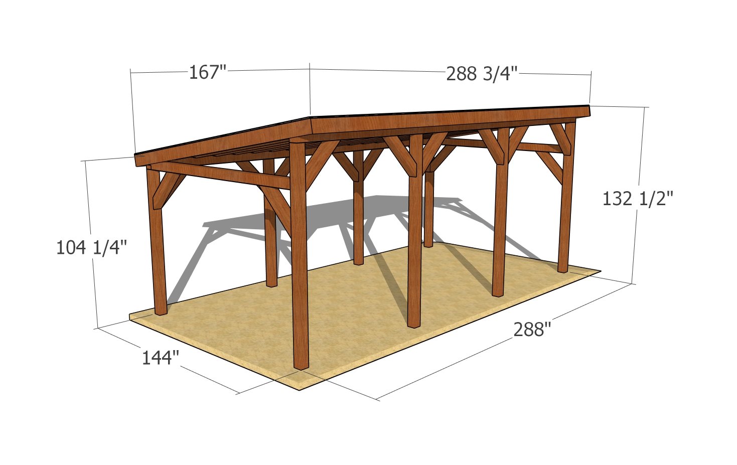 12x24 Do It Yourself Lean to Carport Plans - dimensions