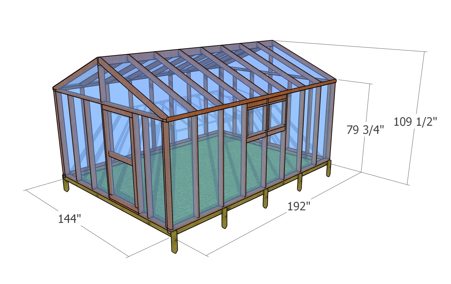 12x16 greenhouse plans - dimensions