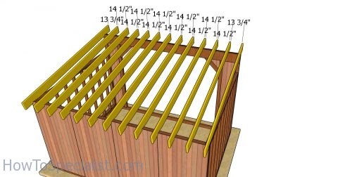 Fitting the rafters - 12x16 run in shed