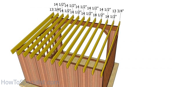 Fitting the rafters - 12x16 run in shed