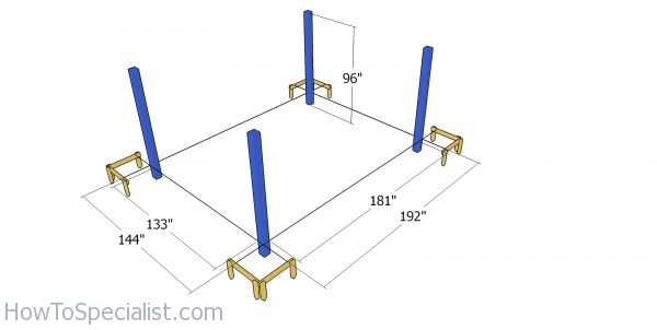 Laying out the pergola posts - 12x16 pergola