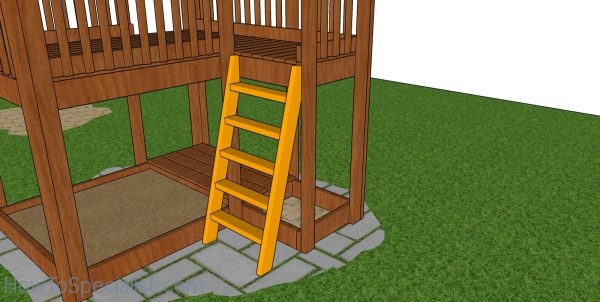 Fitting the ladder - outdoor playhouse