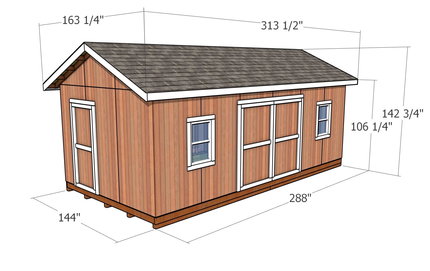 12x24 Shed Plans - dimensions