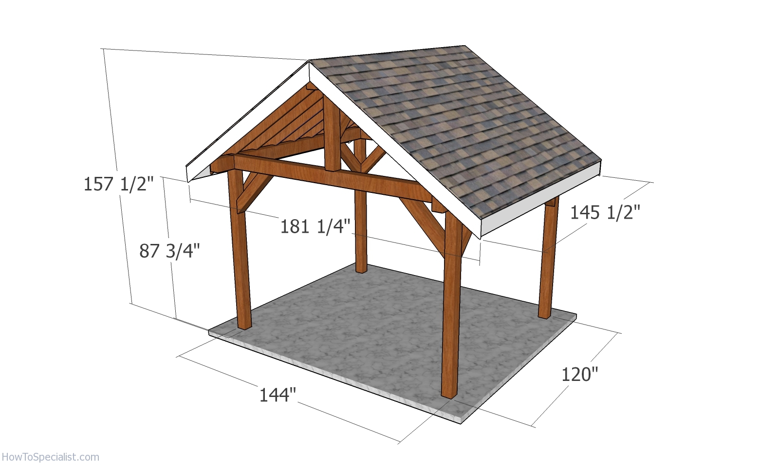 12x10 Gable Pavilion Plans - dimensions