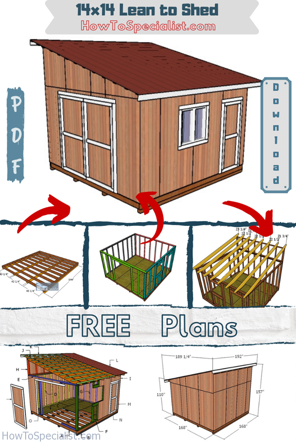 Storage Shed Plans 6' x 14' Deluxe Lean to Slant #D0614L Free Material List 