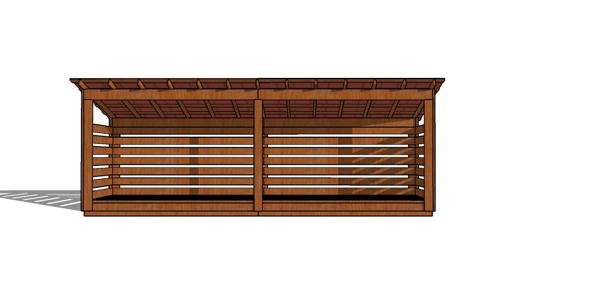 4x20 firewood shed plans - front view