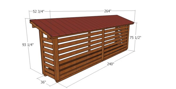 3x20 Firewood Shed Plans - overall dimensions