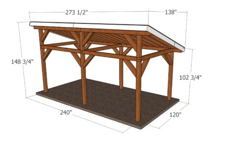 10x20 Lean to Pavilion Plans - dimensions