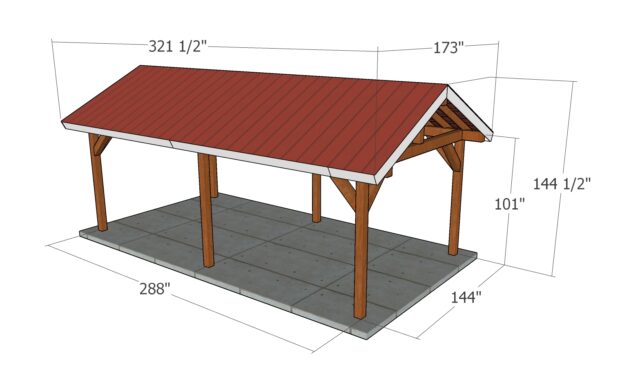 12x24 Gable Pavilion Plans dimensions