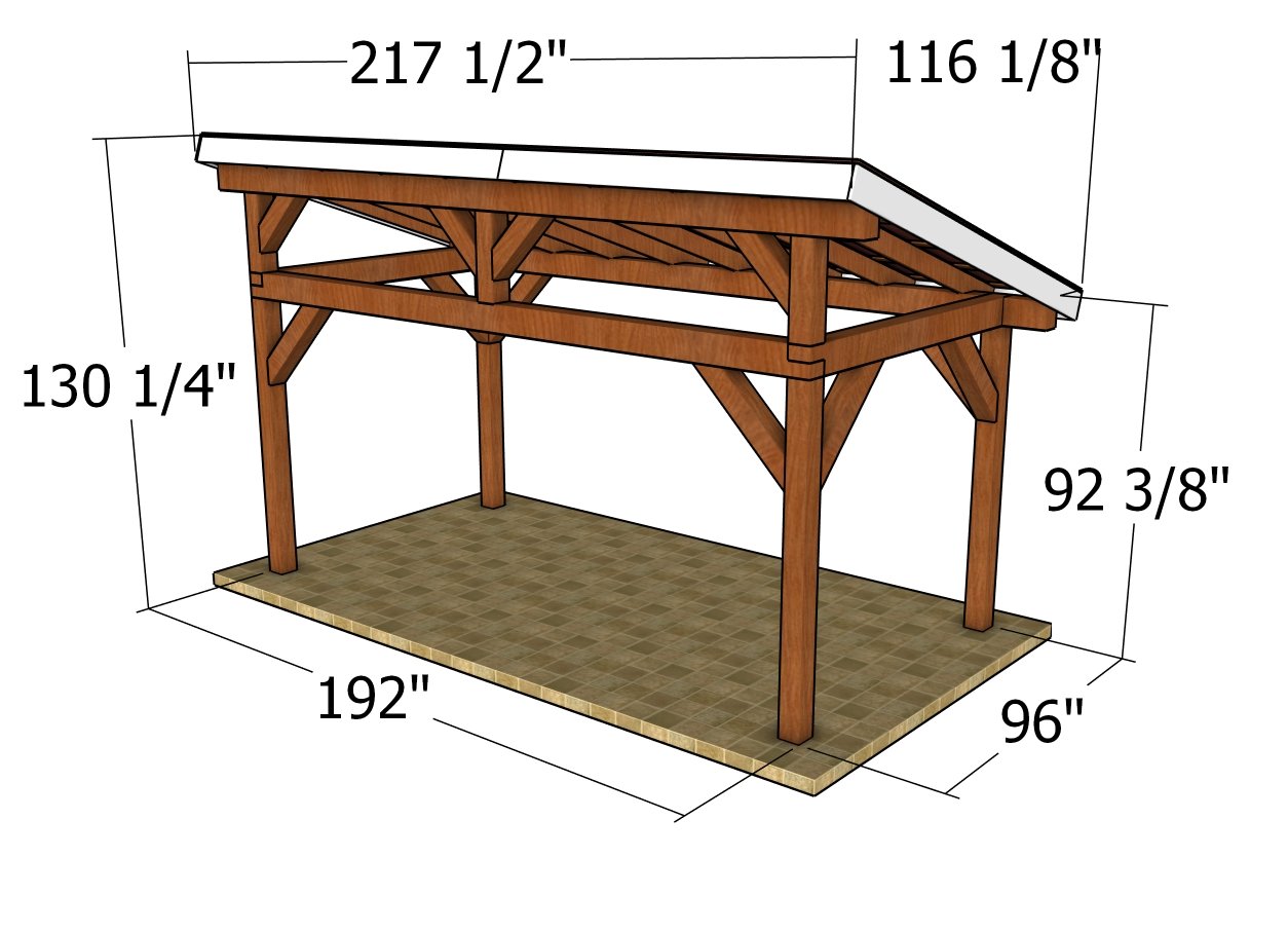 8x16 lean to pavilion - full dimensions