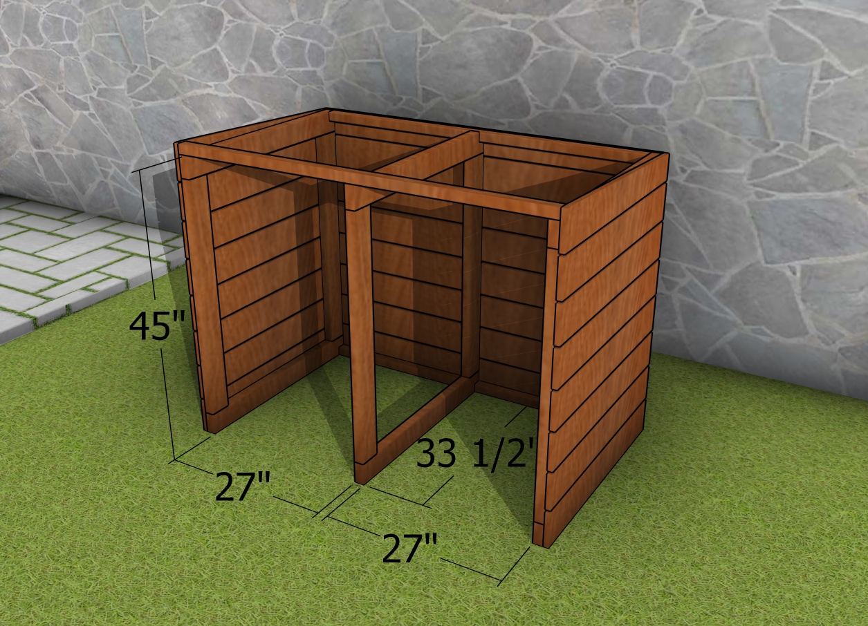 2 unit Trash bin shed plans -dimensions